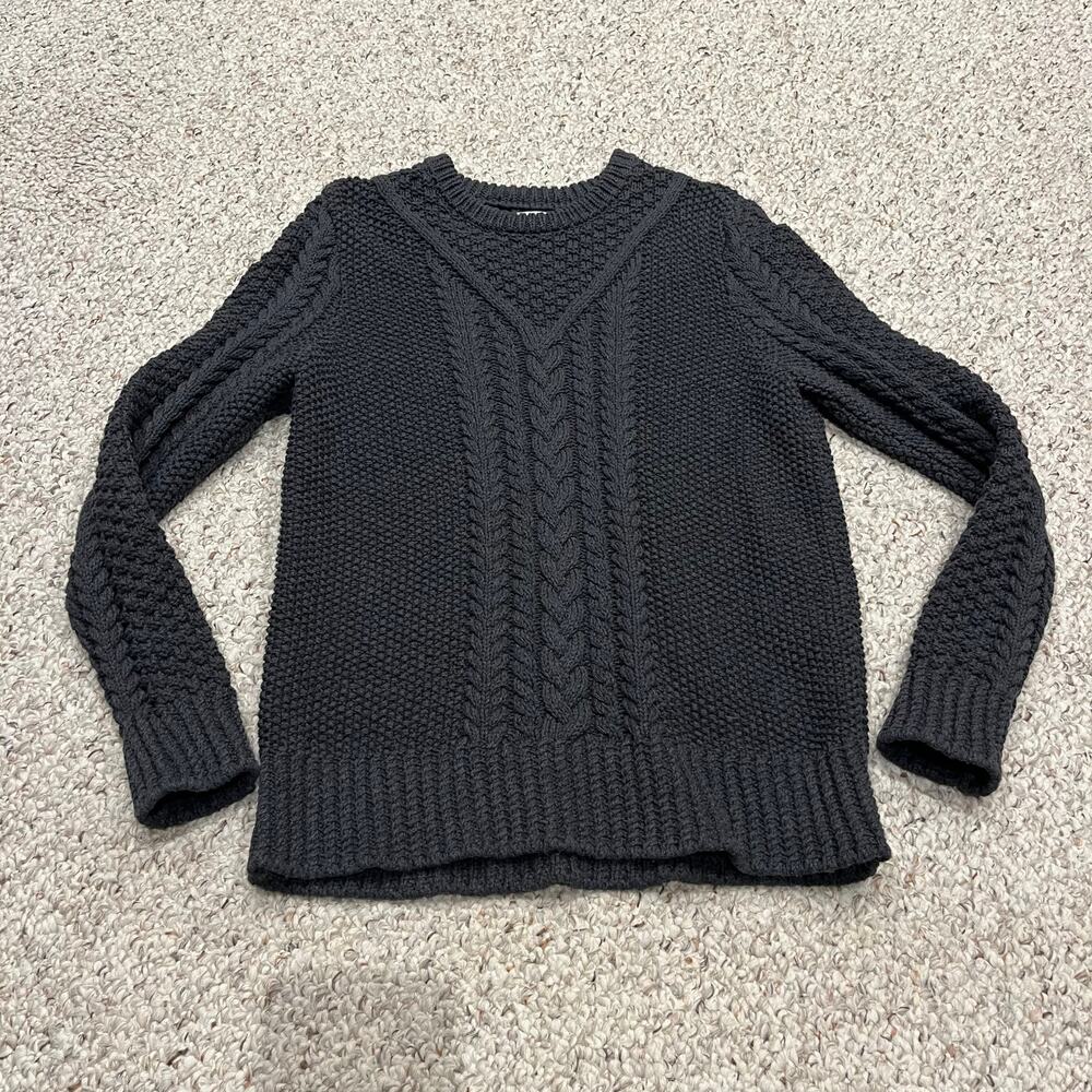 LL Bean Signature Fisherman Crewneck Cable Knit Sweater Sz M Gray Preppy Classic